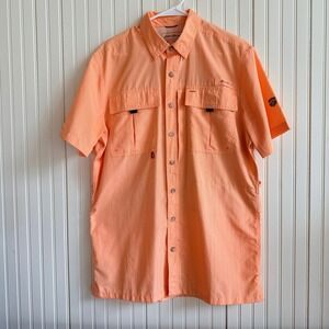 Eddie Bauer Mens Orange Check Short Sleeve Fishing Shirt Classic Fit L